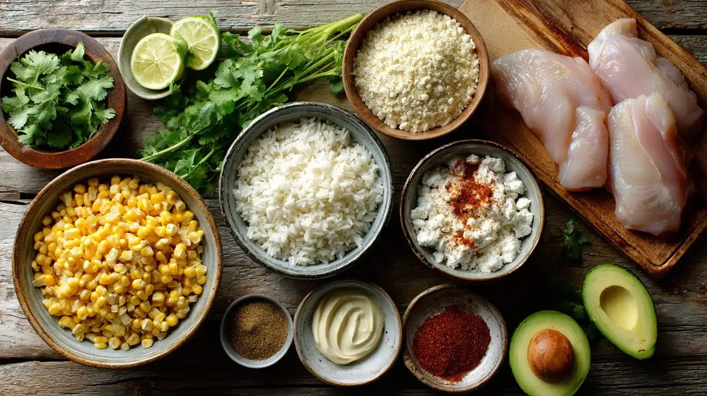 Ingredients for street corn chicken rice bowl recipe fresh ingredients for street corn chicken rice bowl recipe