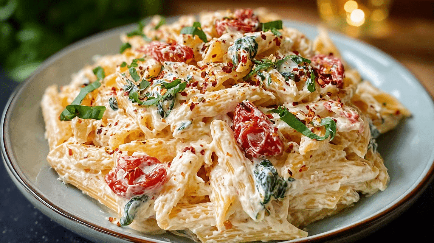 TikTok Pasta Boursin served on a rustic plate