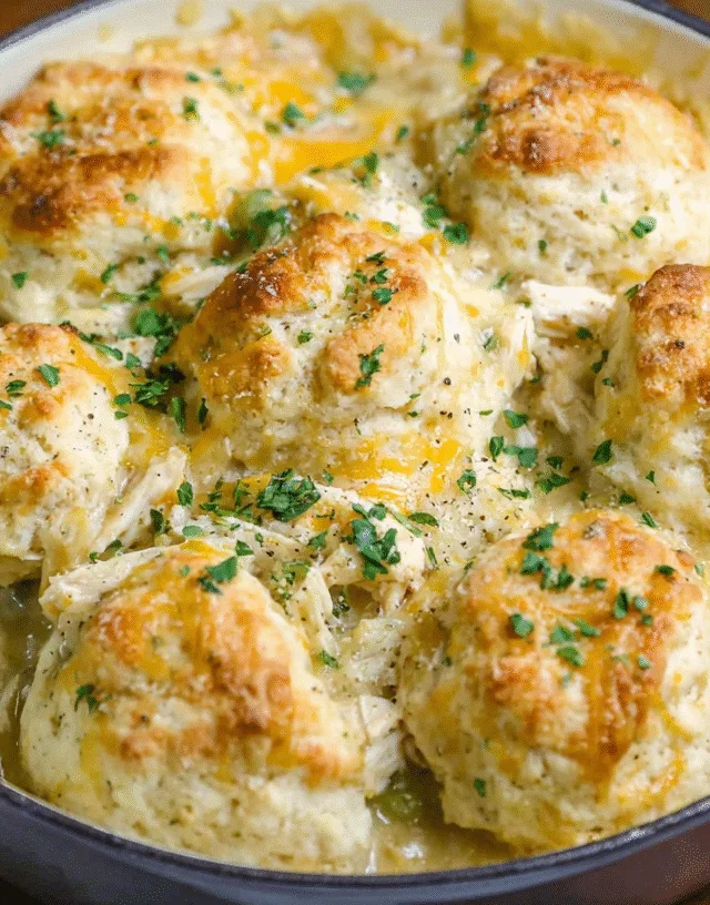 easy chicken pot pie with cheddar biscuits