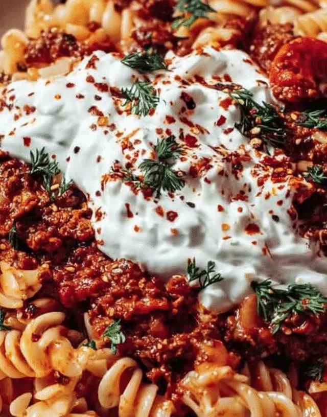 Turkish pasta with Greek yogurt