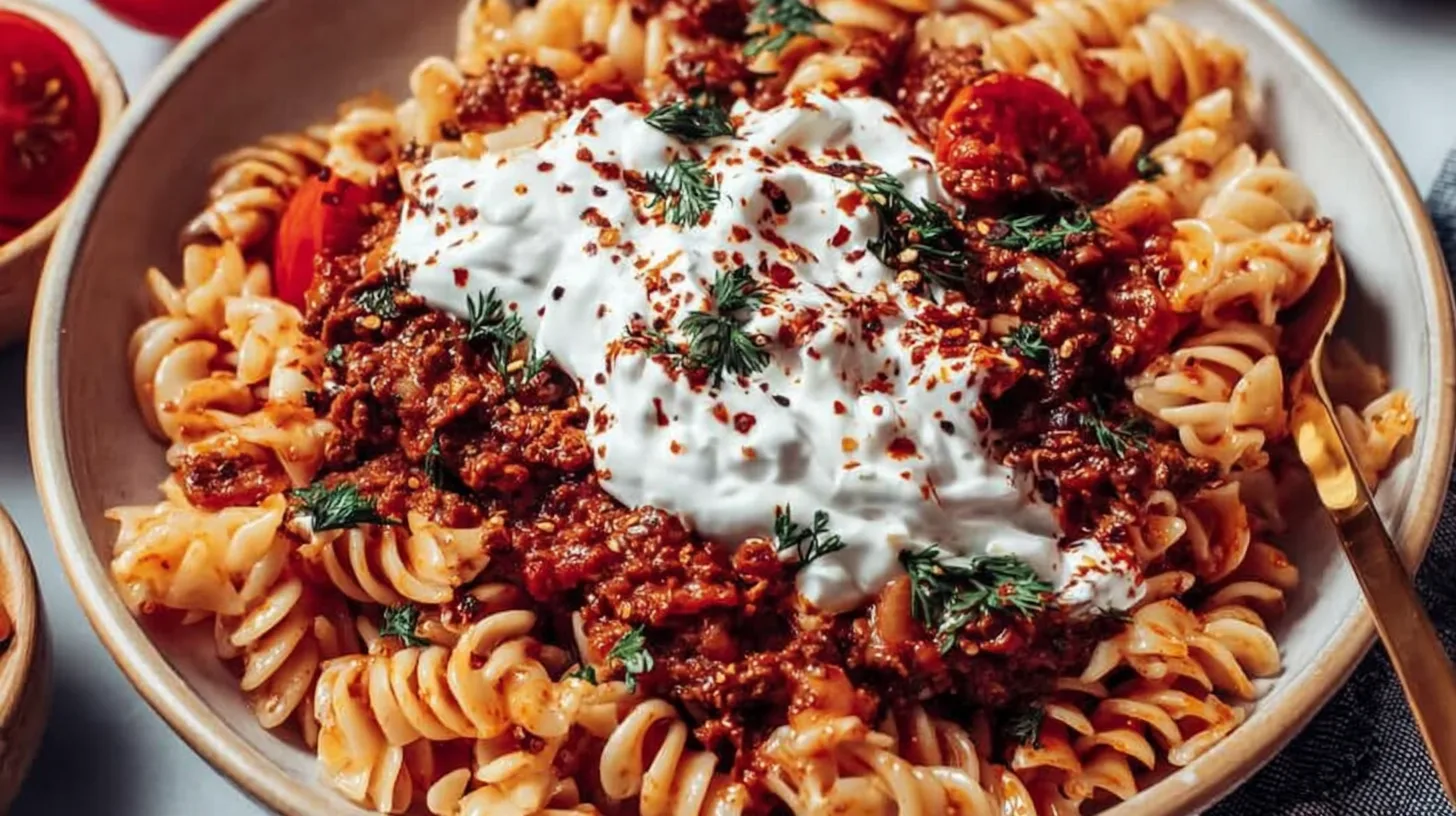 Turkish pasta with Greek yogurt