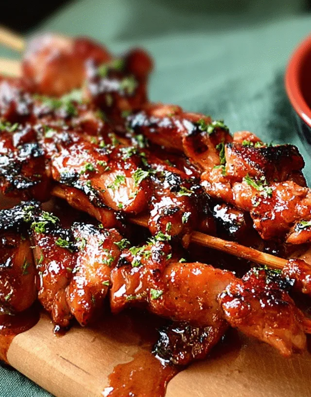 sticky bourbon chicken skewers