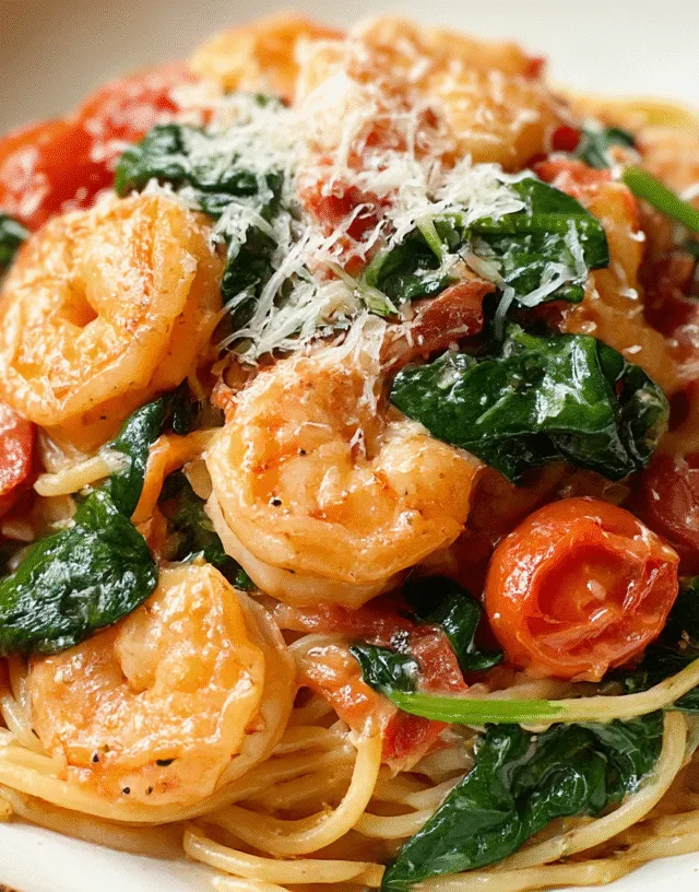 Tomato Spinach Shrimp Pasta