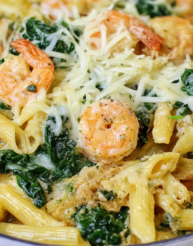 Cheese Shrimp Penne Pasta & Spinach
