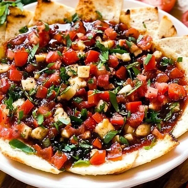 Delicious bruschetta dip served with crusty bread slices.