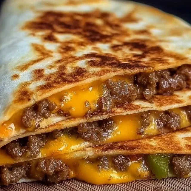 Delicious cheeseburger quesadilla with melted cheese and beef filling