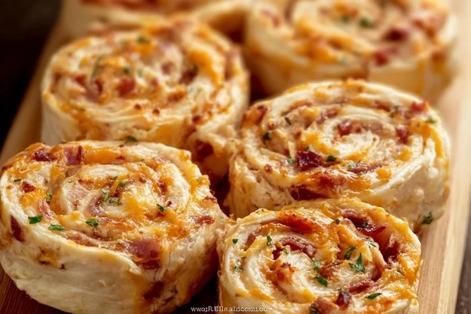 Delicious Crack Chicken Pinwheels served on a platter