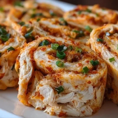 Plate of Crack Chicken Pinwheels with fresh herbs and a creamy filling.