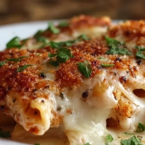 Delicious Dump-and-Bake Chicken Parmesan Casserole ready to serve.