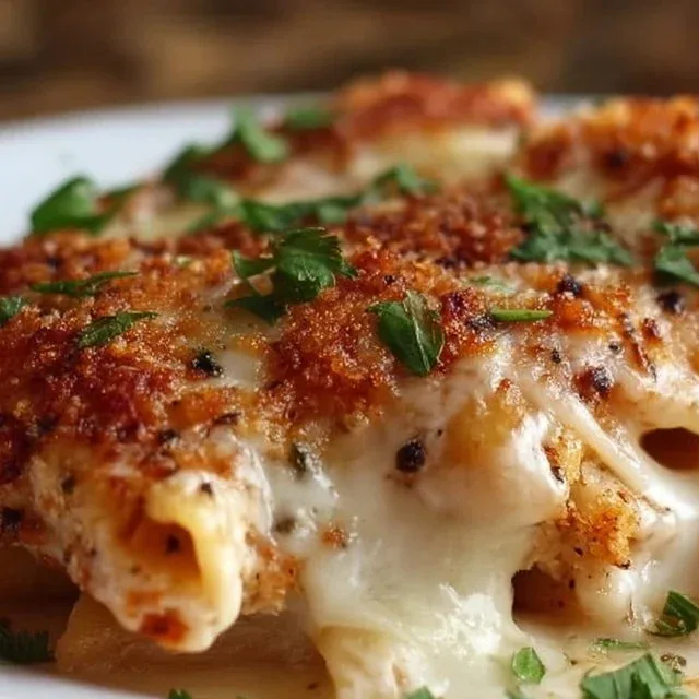 Delicious Dump-and-Bake Chicken Parmesan Casserole ready to serve.