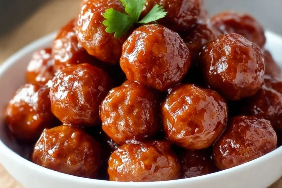 Delicious honey BBQ meatballs cooked in a crockpot for easy serving.