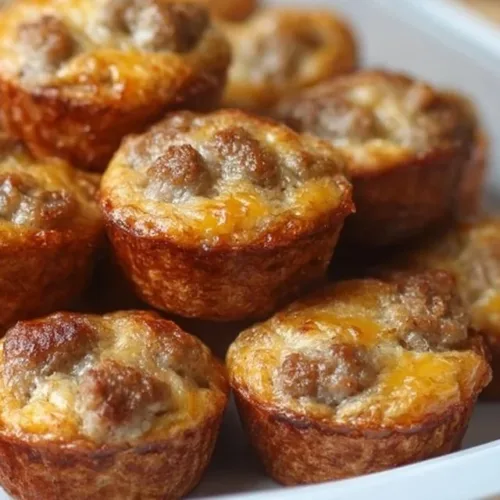 High-protein pancake sausage mini muffins on a plate.
