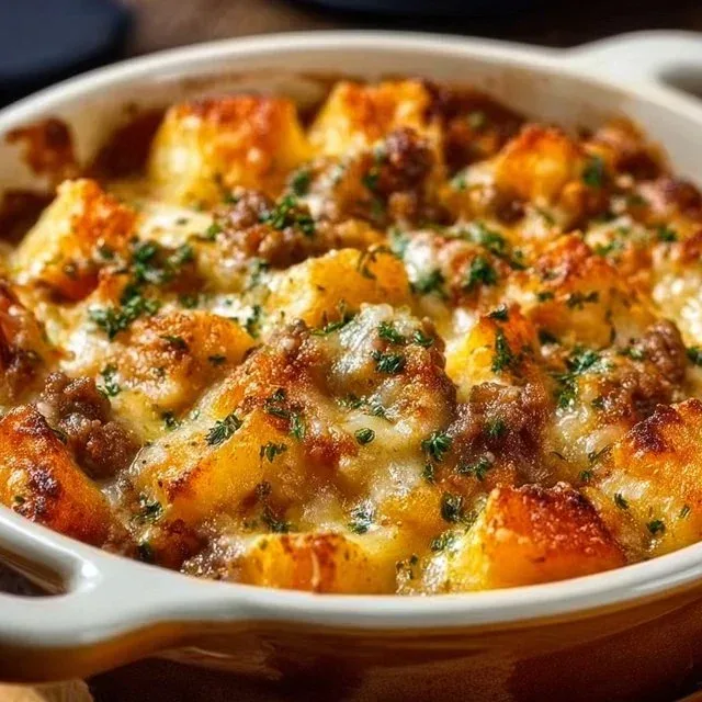 Delicious Hobo Casserole served in a bowl with vegetables and meat.