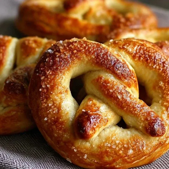 Freshly baked homemade soft pretzels with a golden-brown crust.