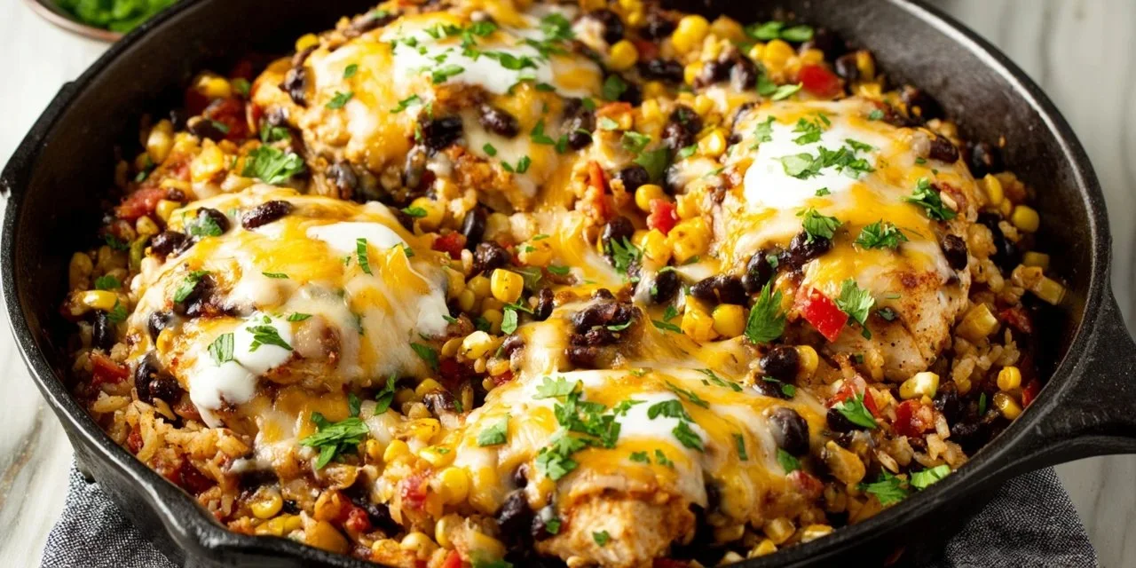 Delicious Santa Fe Chicken Skillet with colorful vegetables and spices.