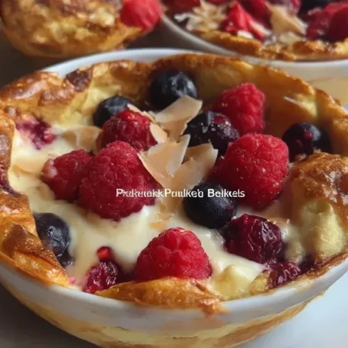 Single serving fluffy baked protein pancake bowls topped with fruits