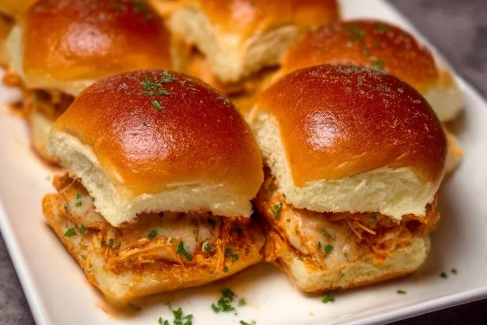 Spicy Buffalo Chicken Sliders with a side of creamy ranch sauce