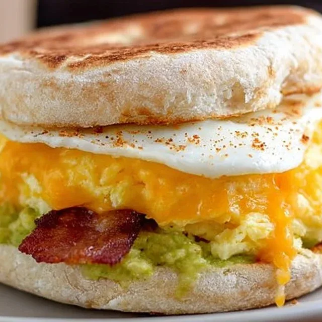 Quick 5-minute breakfast sandwich with eggs, cheese, and vegetables