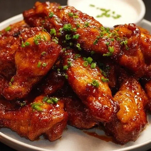 Delicious Asian Buffalo Wings plated and ready to serve.