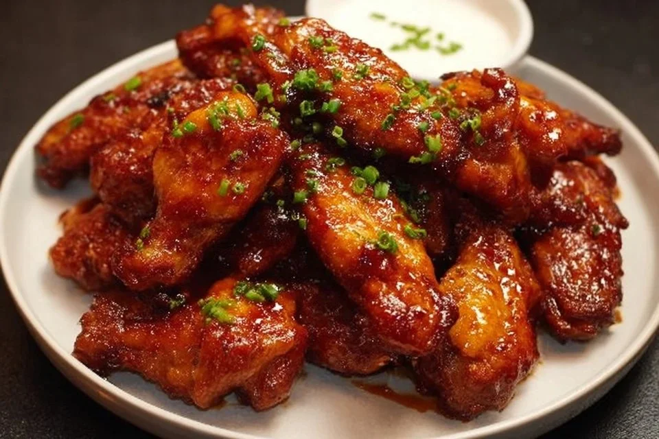 Delicious Asian Buffalo Wings plated and ready to serve.