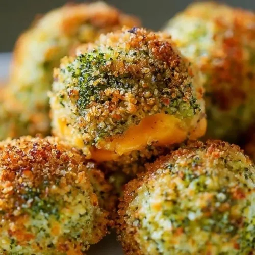 Baked broccoli cheese balls served on a plate, golden and crispy