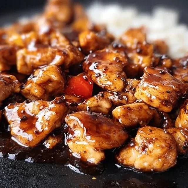 Delicious Blackstone Bourbon Chicken with a sweet and savory glaze on the grill.