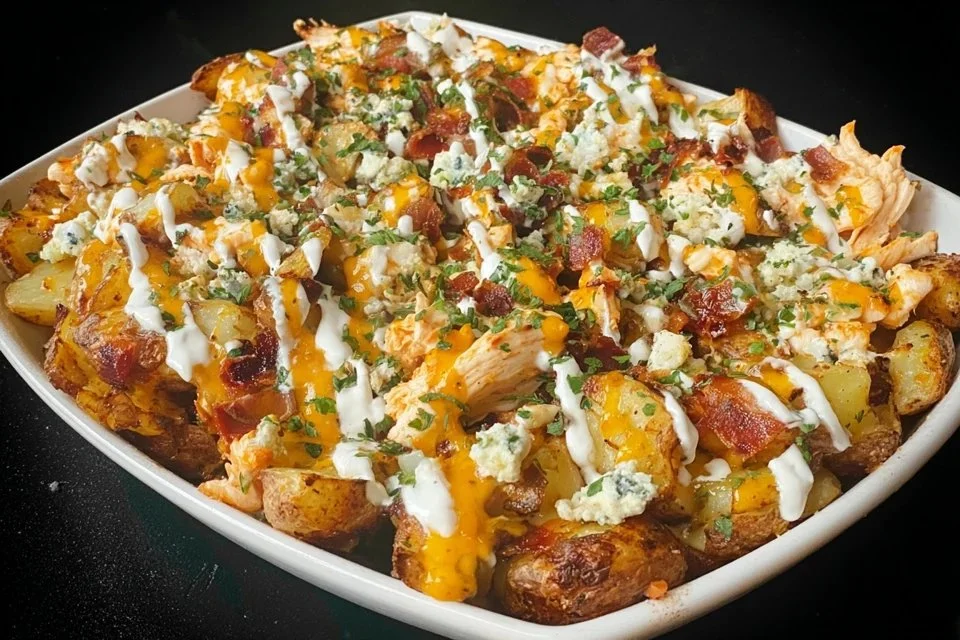 Blackstone Buffalo Chicken Loaded Potatoes