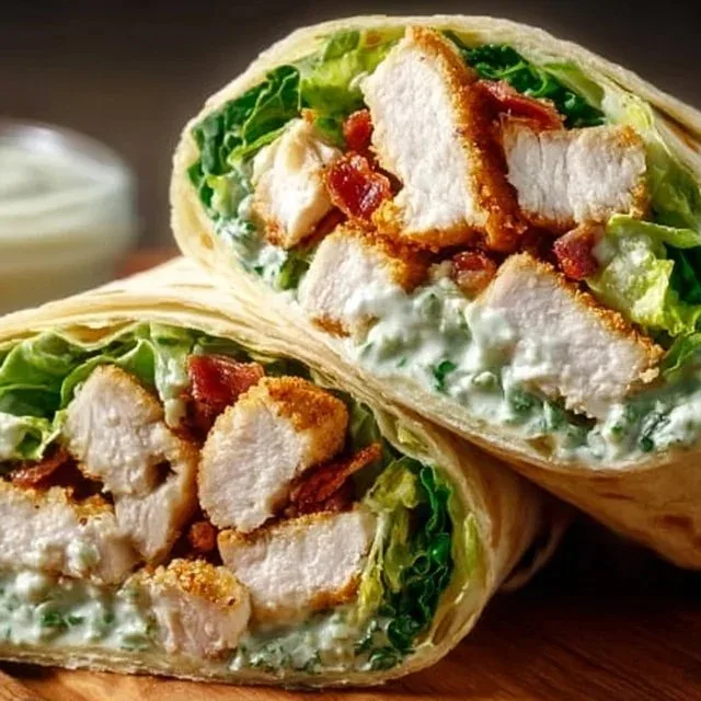 Delicious Chicken Caesar Wraps with tender chicken and fresh greens