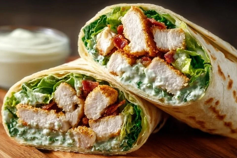 Delicious Chicken Caesar Wraps with tender chicken and fresh greens