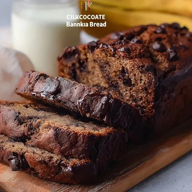 Delicious chocolate banana bread loaf, baked to perfection with chocolate chips and ripe bananas.
