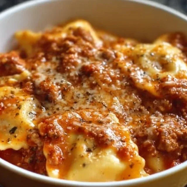 Delicious Crockpot Ravioli Lasagna served on a plate.