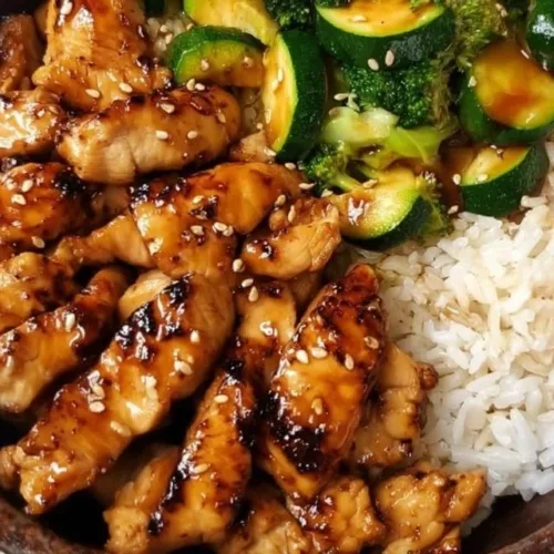 Delicious plate of easy hibachi chicken with vegetables and rice