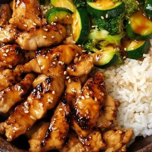 Delicious plate of easy hibachi chicken with vegetables and rice