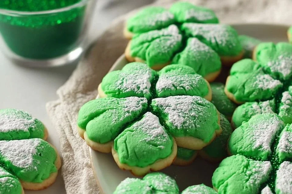 Festively decorated St. Patrick's Day cookies in green and gold