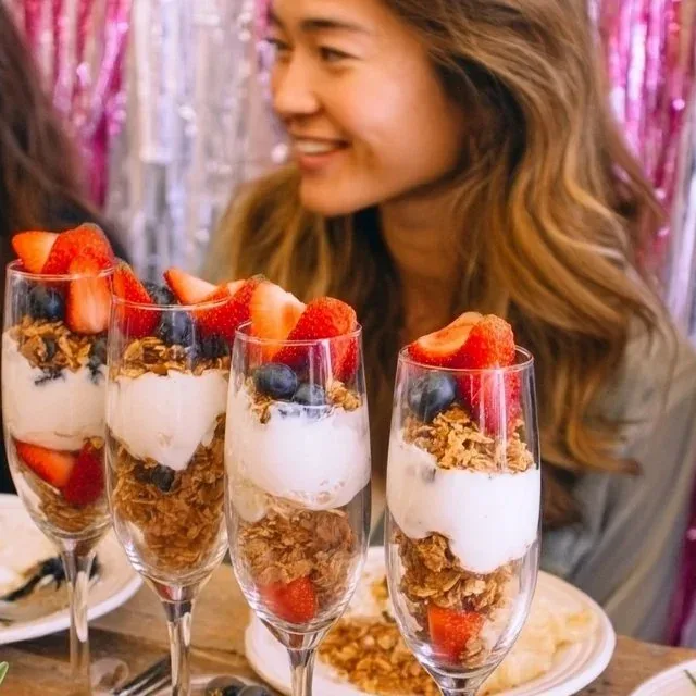 Delicious spread for a Galentine's Day brunch celebration with friends.