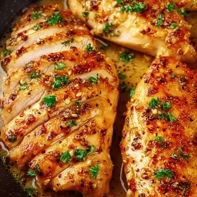 Delicious garlic butter chicken dish garnished with herbs and served on a plate