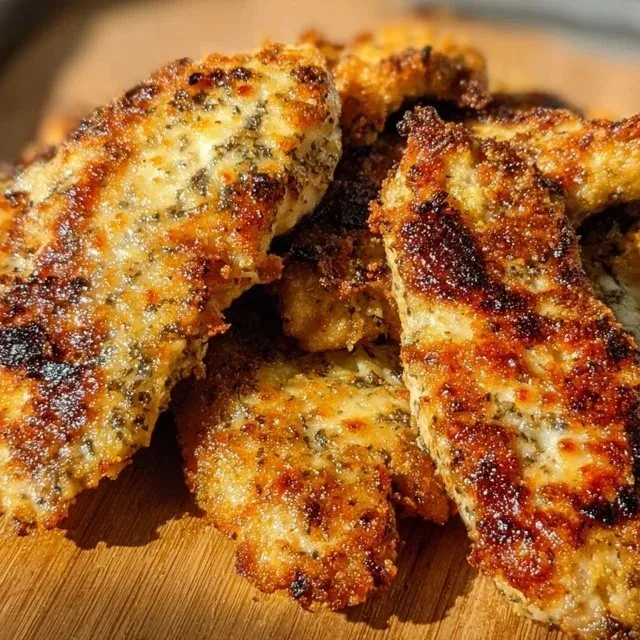 Delicious Garlic Parmesan Chicken served with herbs and parmesan cheese