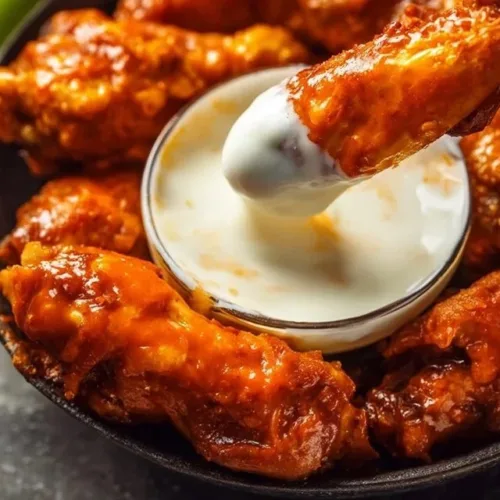 Gordon Ramsay's delicious Buffalo Wings recipe served with dipping sauce
