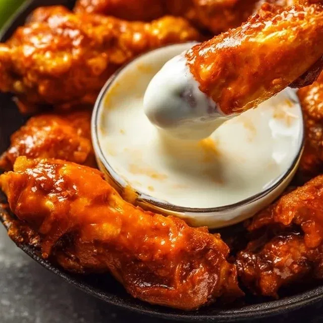 Gordon Ramsay's delicious Buffalo Wings recipe served with dipping sauce