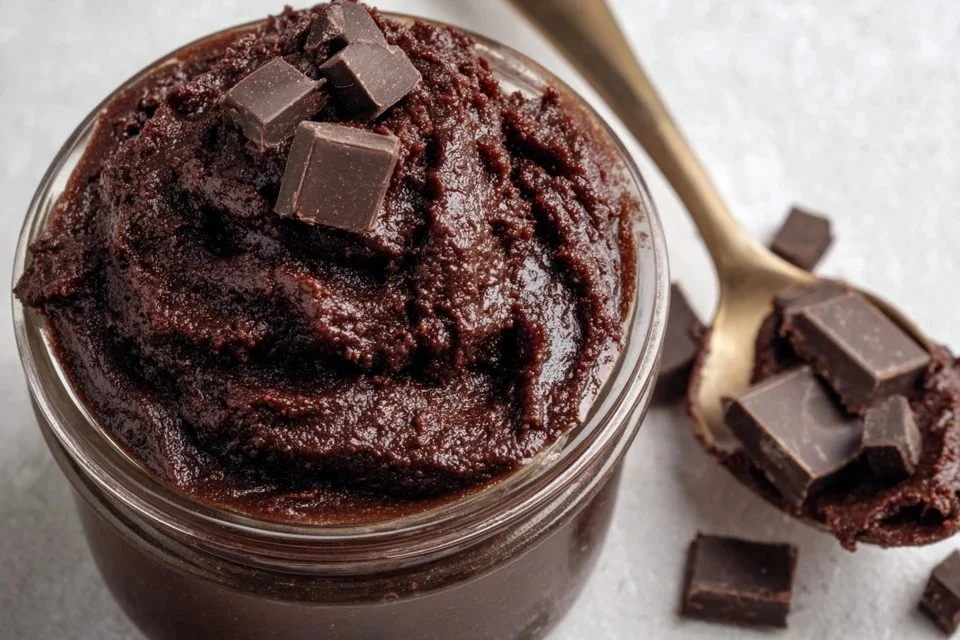 Healthy edible brownie batter in a bowl, perfect for guilt-free indulgence.
