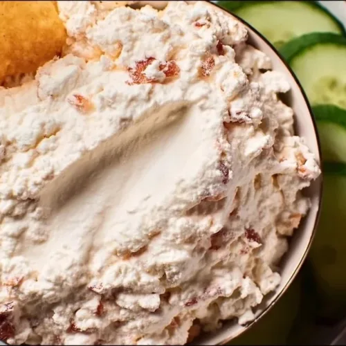 High protein crack dip served with fresh vegetables for a healthy snack