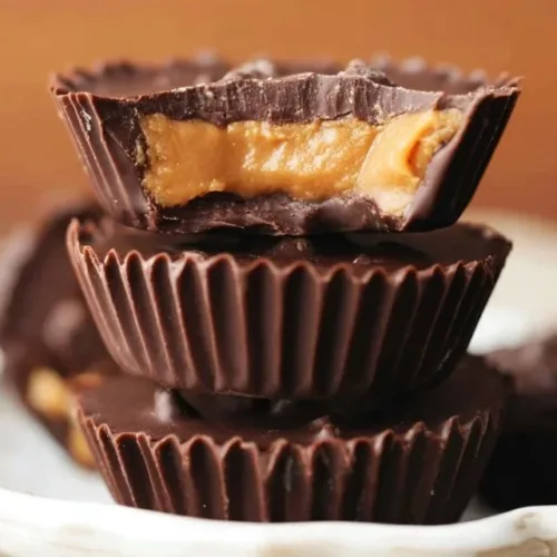 A plate of homemade peanut butter cups with chocolate coating