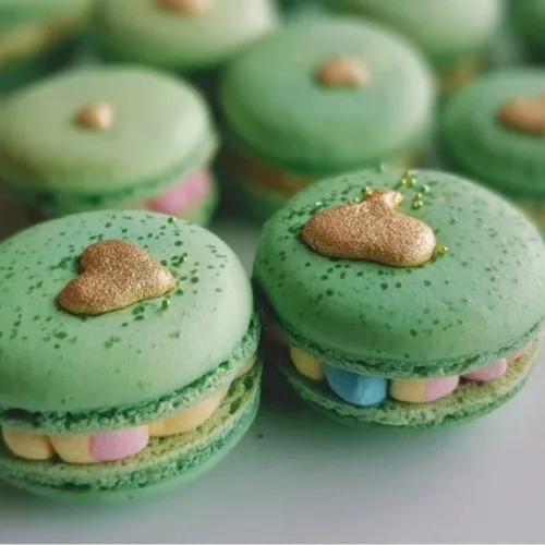 Colorful Lucky Charms Macarons decorated with cereal pieces