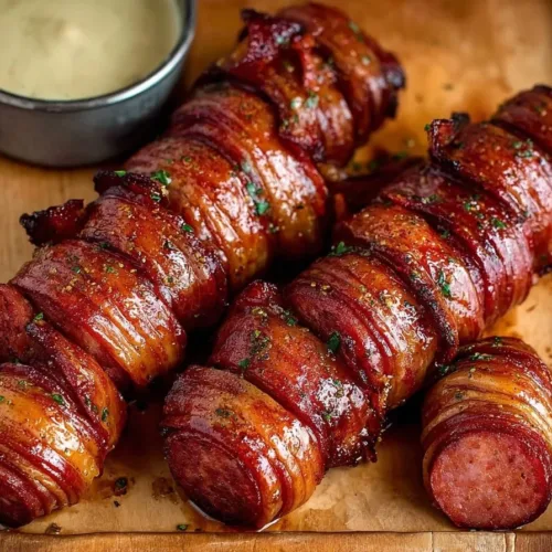 Mustard Hasselback Kielbasa Bites presented on a serving platter.