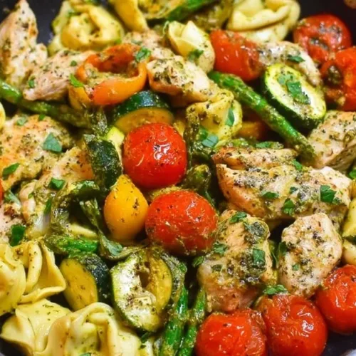 One-Pan Pesto Chicken with Tortellini and Veggies - Quick and Delicious Meal