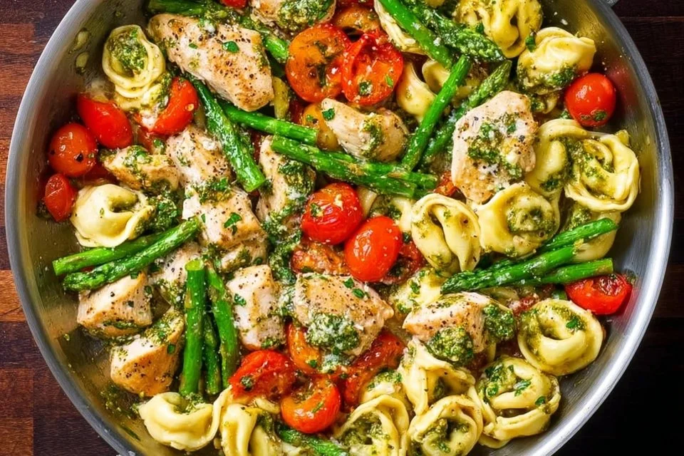 One-Pan Pesto Chicken, Tortellini, and Veggies