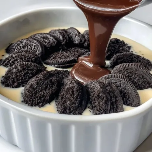 Delicious Oreo Dump Cake with layers of Oreos and chocolate