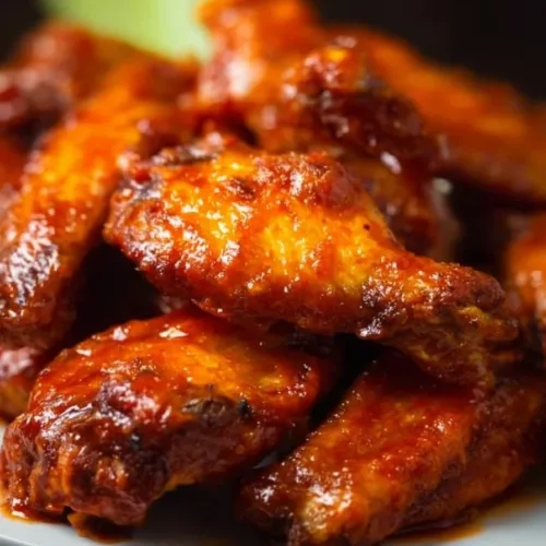 Oven baked buffalo chicken wings served with dipping sauce