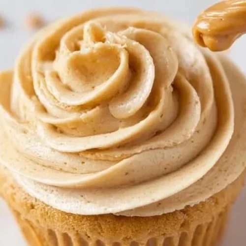 Delicious peanut butter frosting on a chocolate cupcake