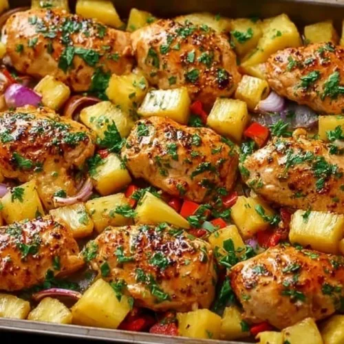 Pineapple Chicken Sheet Pan Dinner with vibrant vegetables and juicy chicken